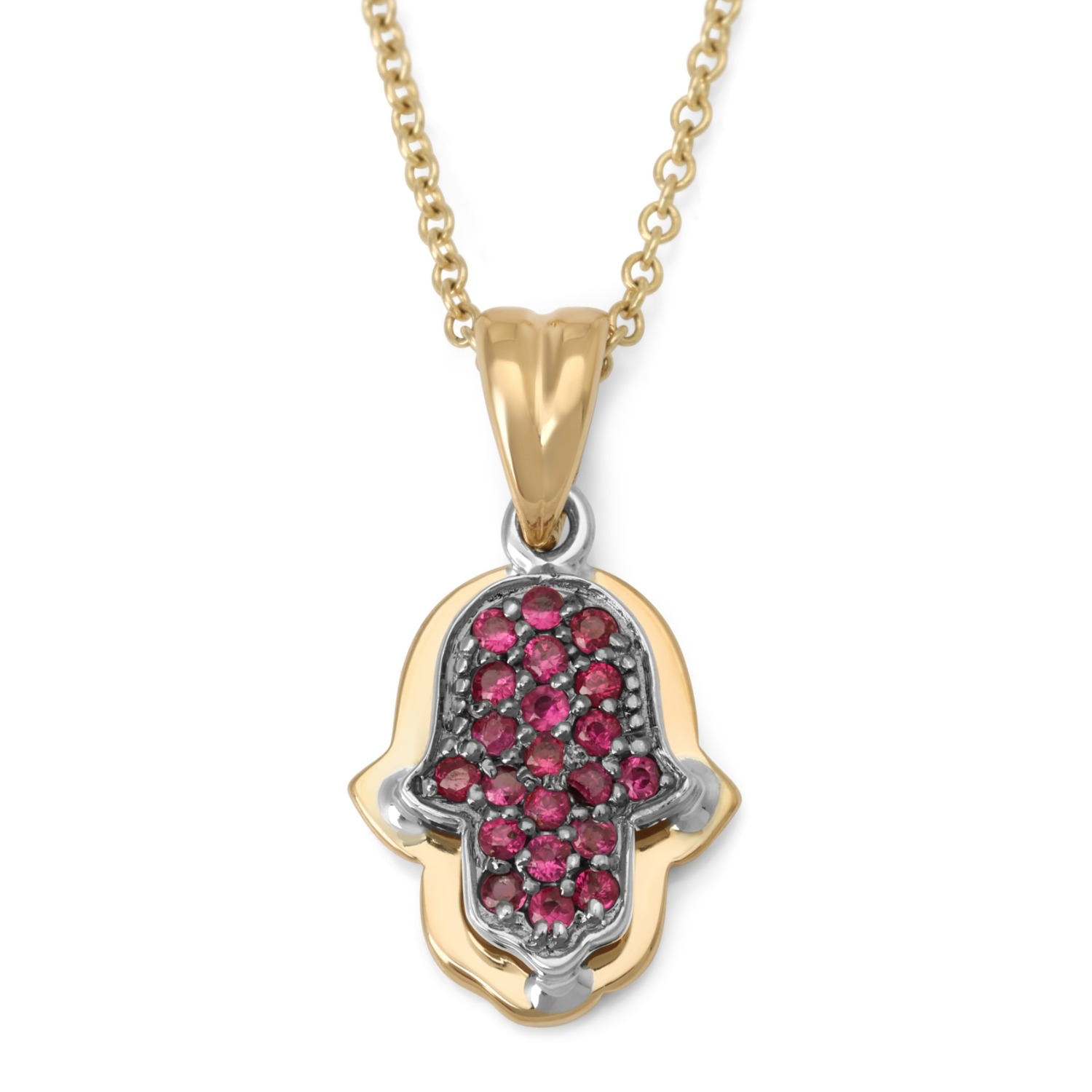 14K Gold Women's Two-Tone Hamsa Pendant with Rubies main product photo