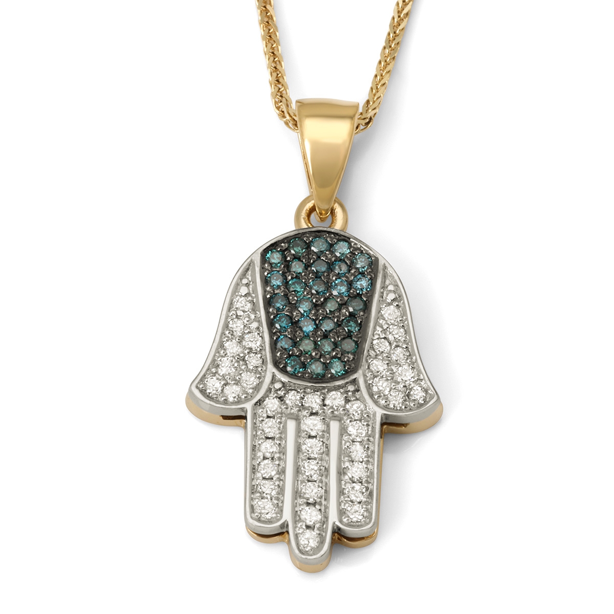 14K Gold Hamsa with Blue and White Diamonds main product photo