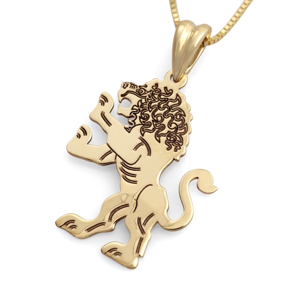 14K Gold Engraved Lion of Judah Pendant Necklace - Yellow or White Gold main product photo