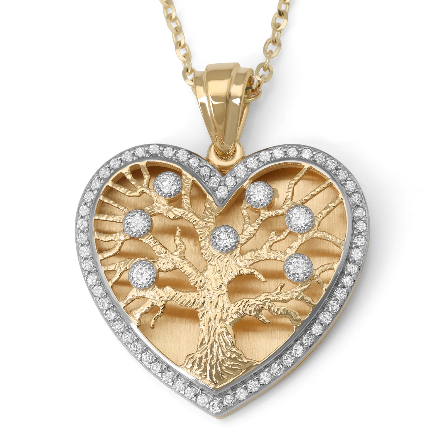 Large 14K Gold Heart-Shaped Tree of Life Pendant Necklace with Diamonds - Color Option main product photo