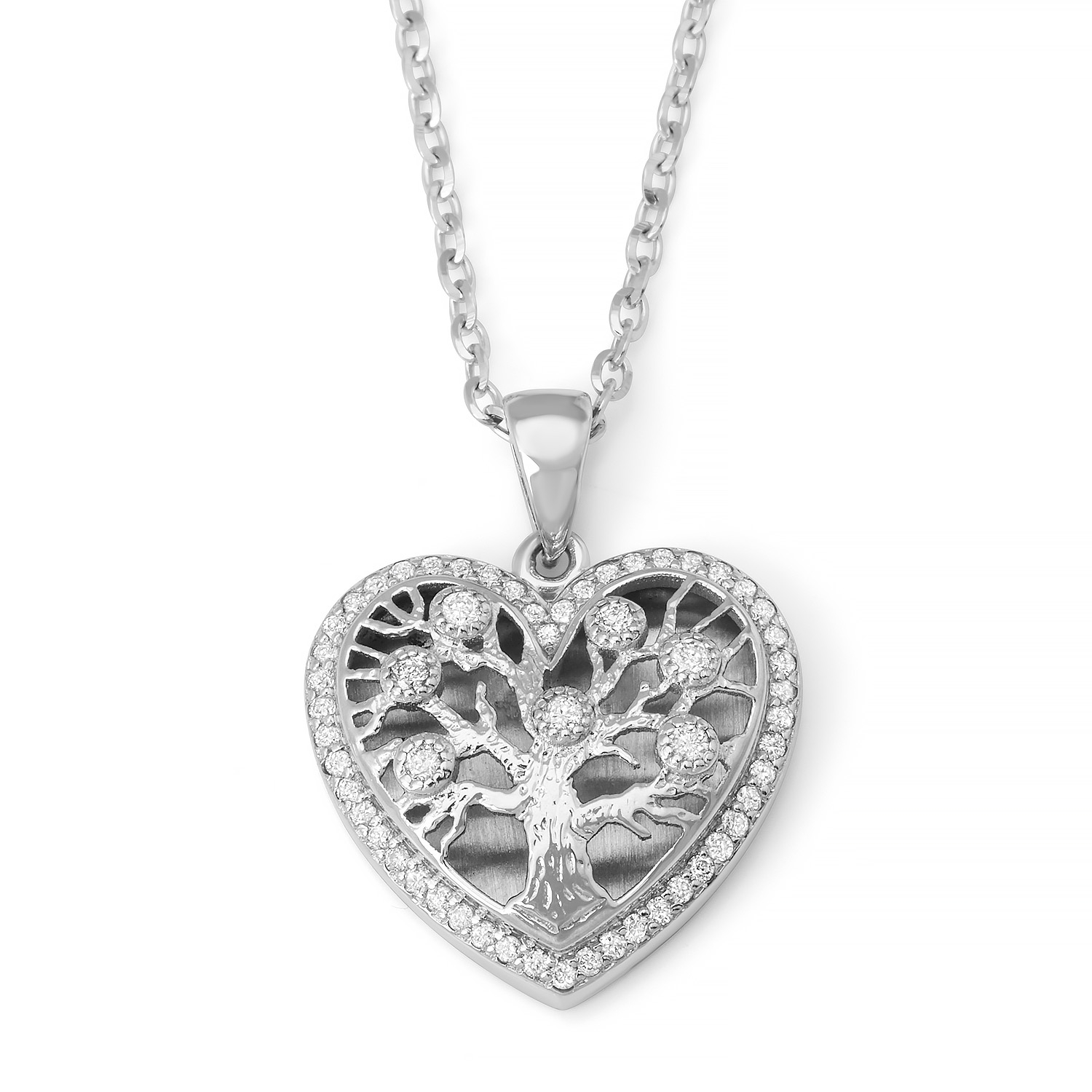 14K White Gold Heart-Shaped Tree of Life Pendant with Diamonds main product photo