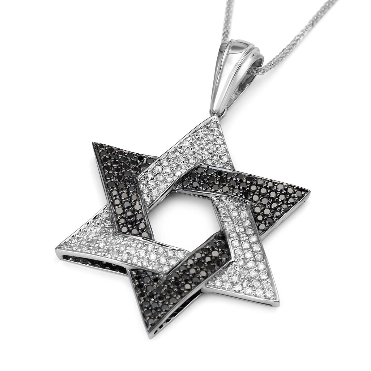 14K Gold Star of David Pendant with Black and White Diamonds main product photo
