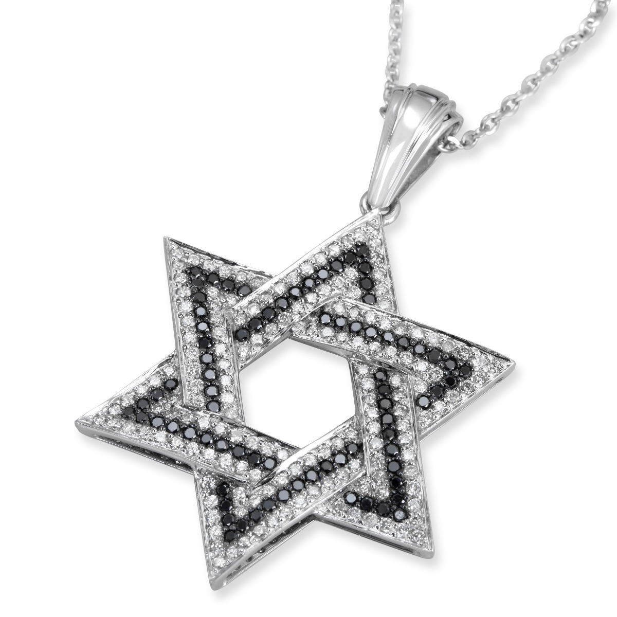 Large 14K White Gold Designer Star of David Pendant With 234 Black & White Diamonds main product photo