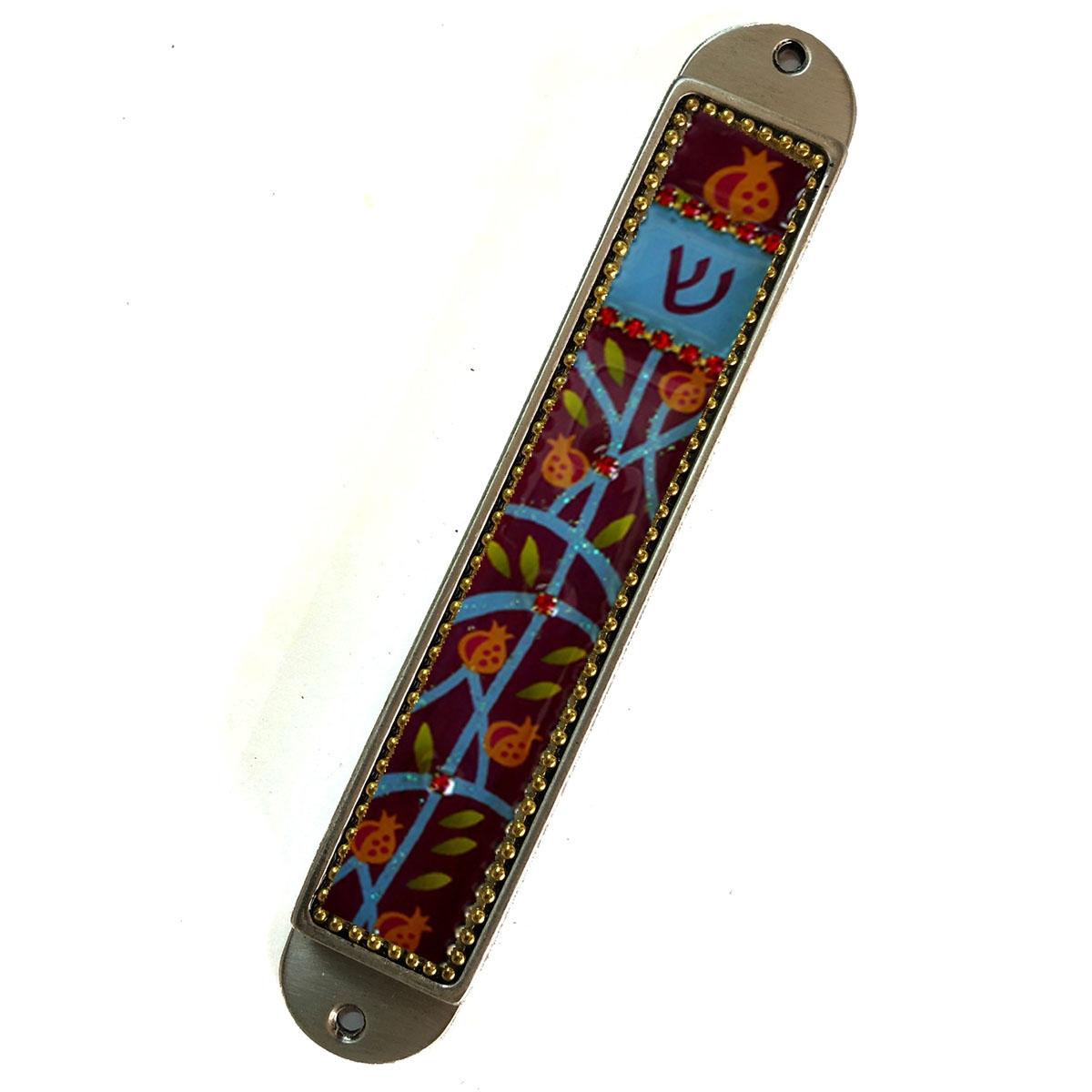 Iris Design Smiling Pomegranates Hand Painted Mezuzah Case main product photo