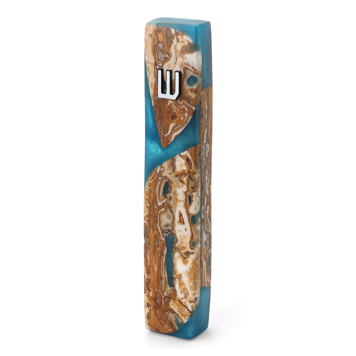 Majestic Jerusalem Stone and Blue Epoxy Mezuzah Case main product photo