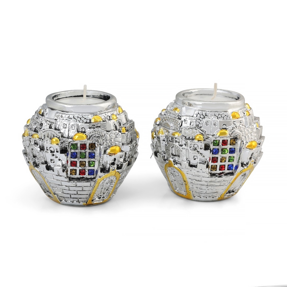 Jerusalem Ball Silver Candlesticks - Hoshen  main product photo