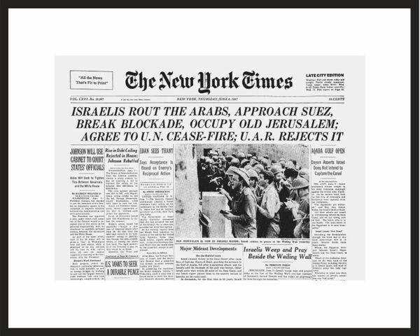 Framed New York Times Front Page Reprint – Liberation of Jerusalem (1967) main product photo