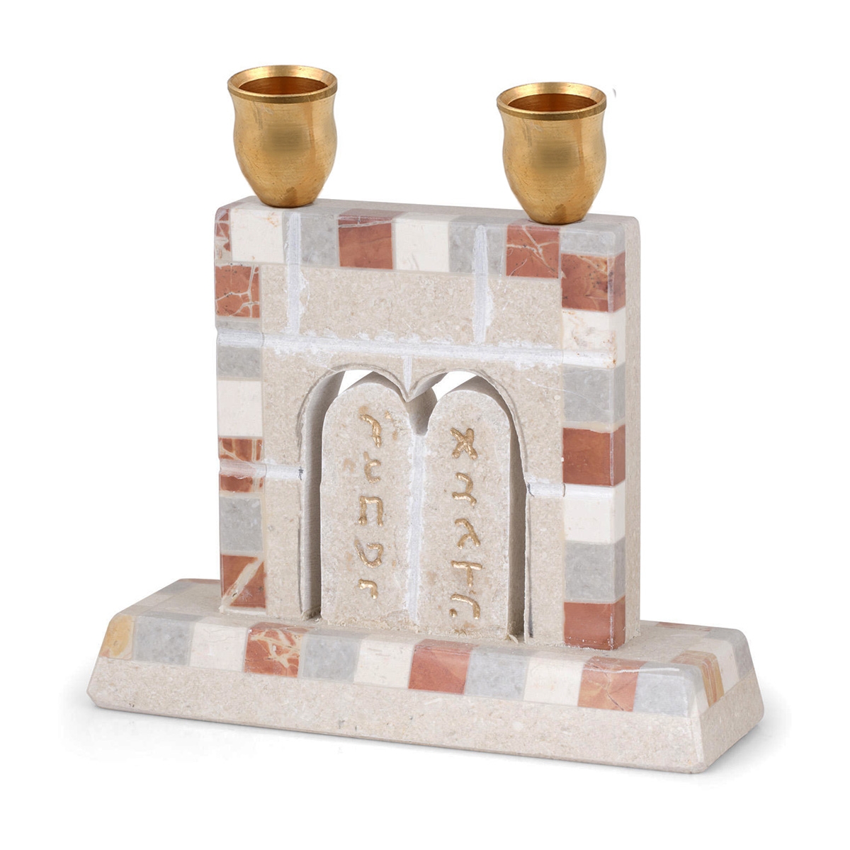 Jerusalem Stone Cut-Out Ten Commandments Candlesticks - Mosaic main product photo