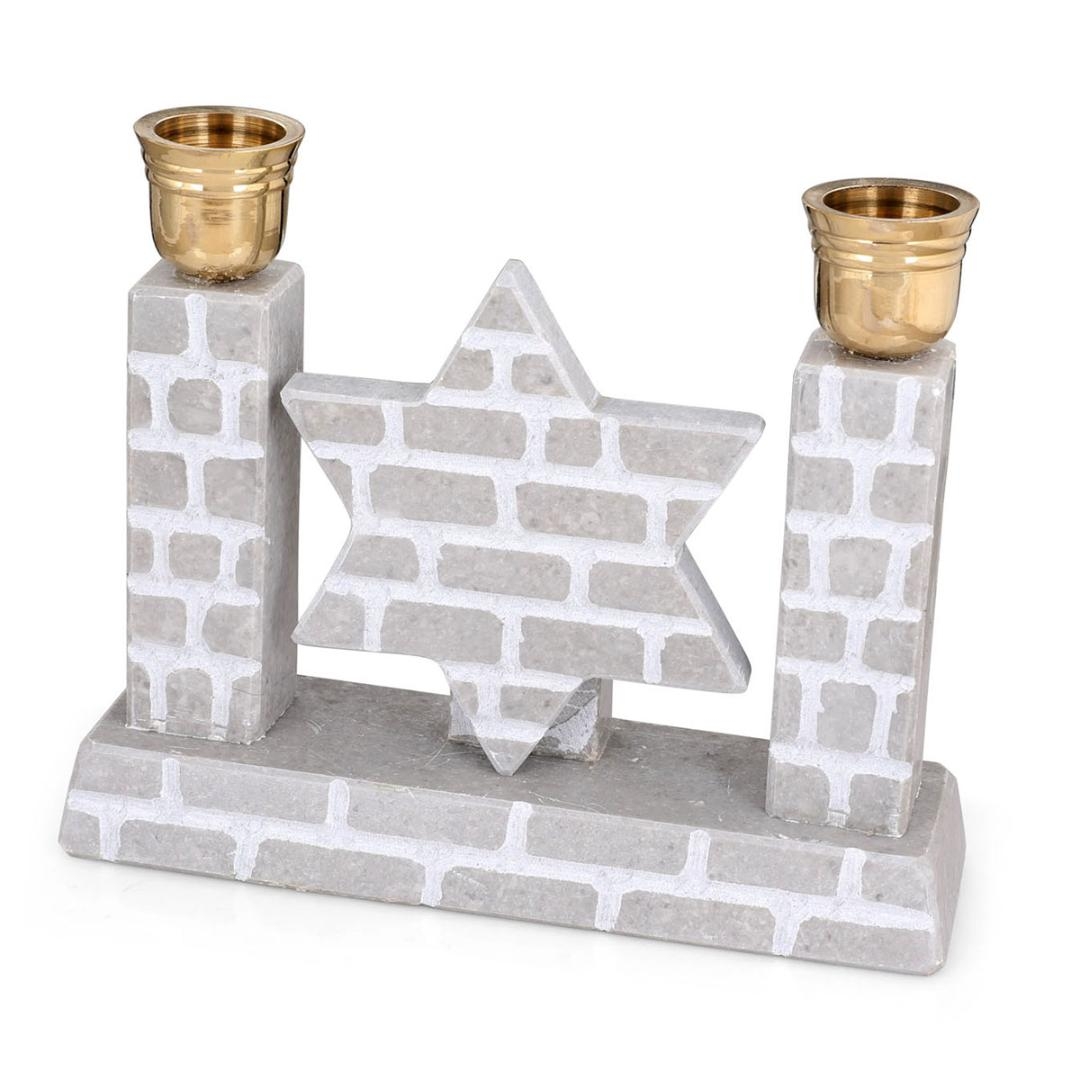 Jerusalem Stone Star of David Candlesticks (Grey) main product photo