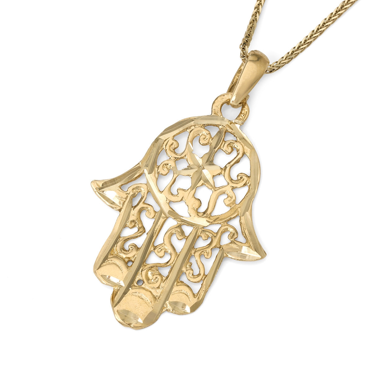 14K Gold Women’s Hamsa Pendant with Star of David and Intricate Design main product photo