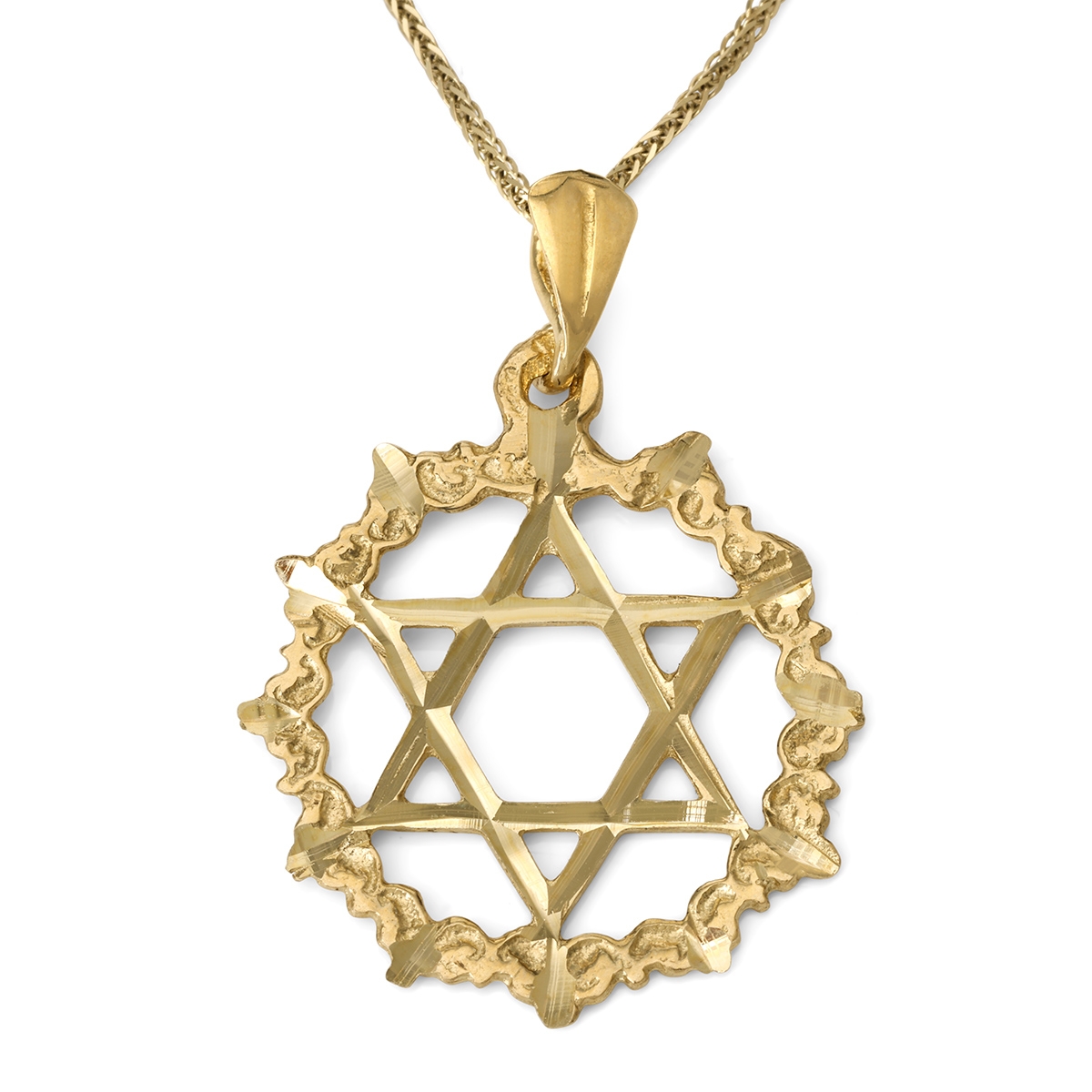 14K Gold Large Unisex Star of David Pendant with Filigree-Designed Circle main product photo