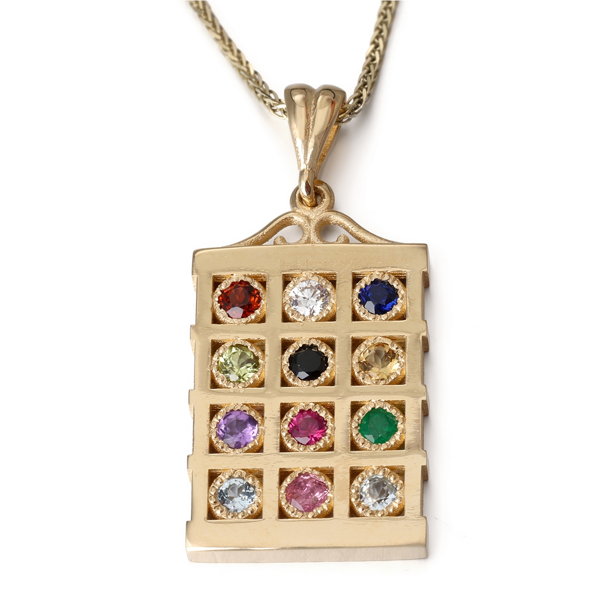 Large 14K Yellow Gold and Gemstones Hoshen Pendant Necklace main product photo