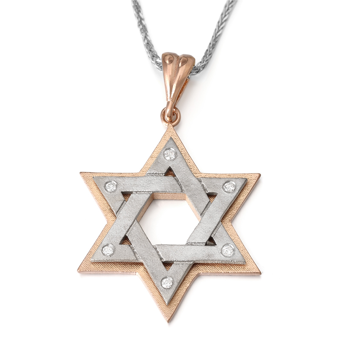 Two-Toned 14K Rose Gold Double Star of David Pendant Necklace With White Diamonds main product photo