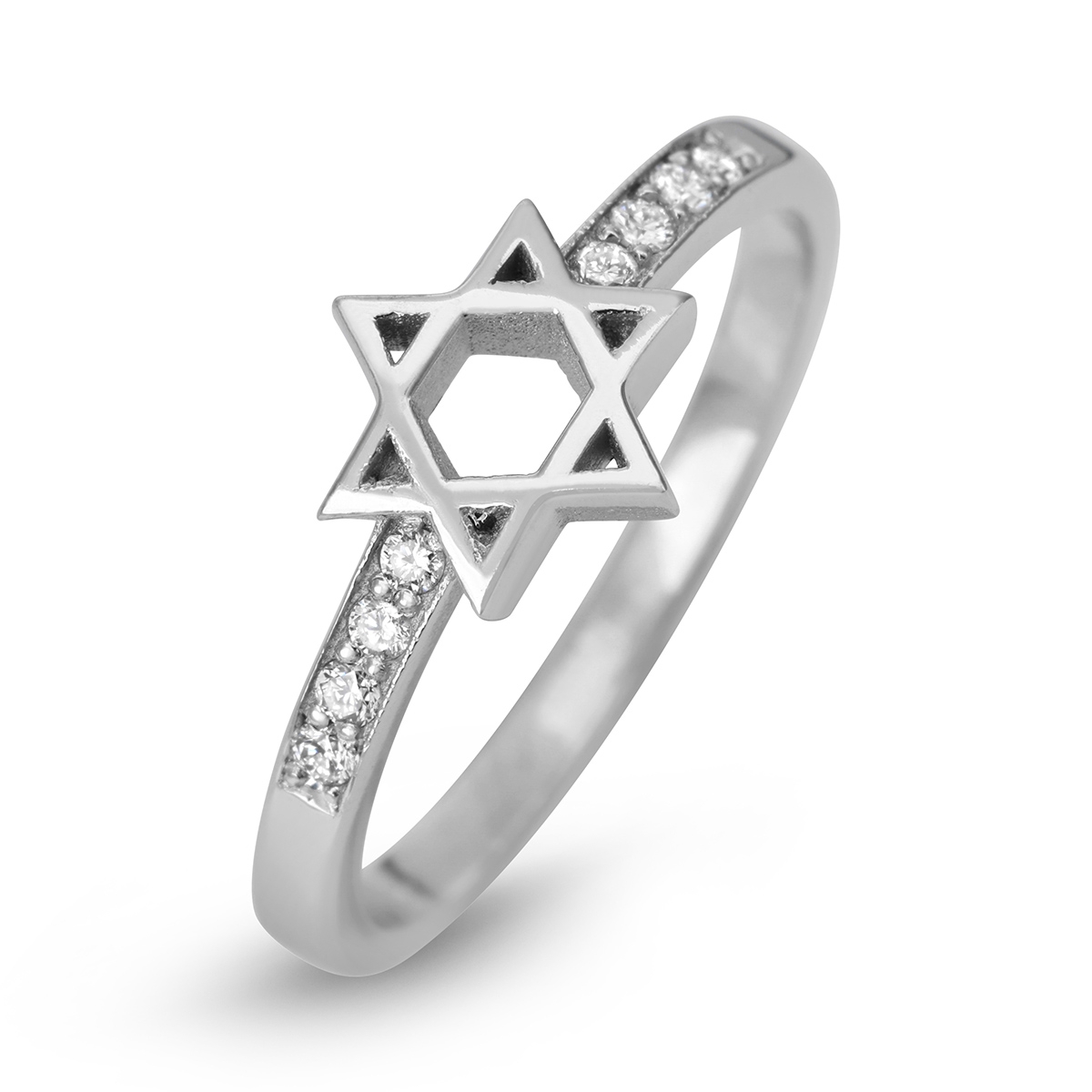 14K White Gold Star of David Diamond Ring main product photo