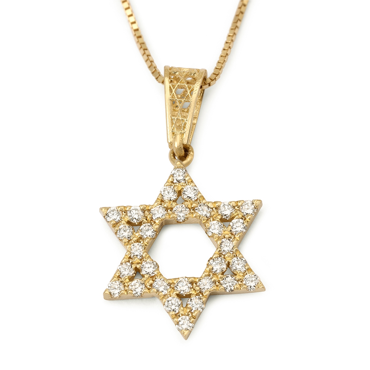14K Gold Star of David Pendant Lined with Diamonds - Yellow or White Gold main product photo