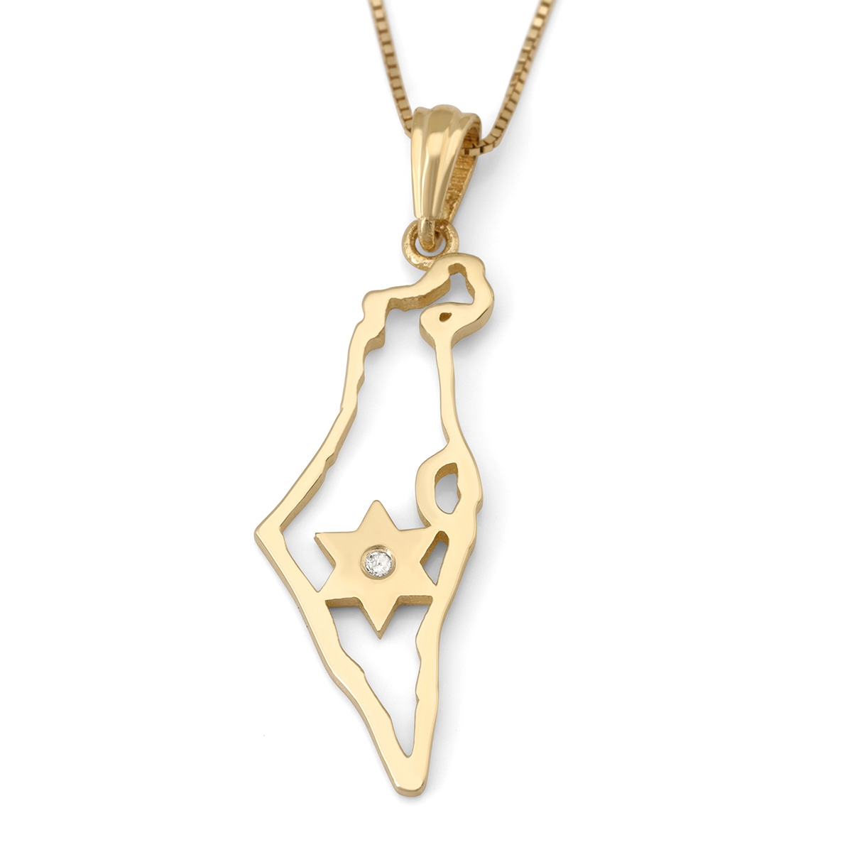 14K Gold Dainty Map of Israel Pendant with Diamond-Accented Star of David main product photo
