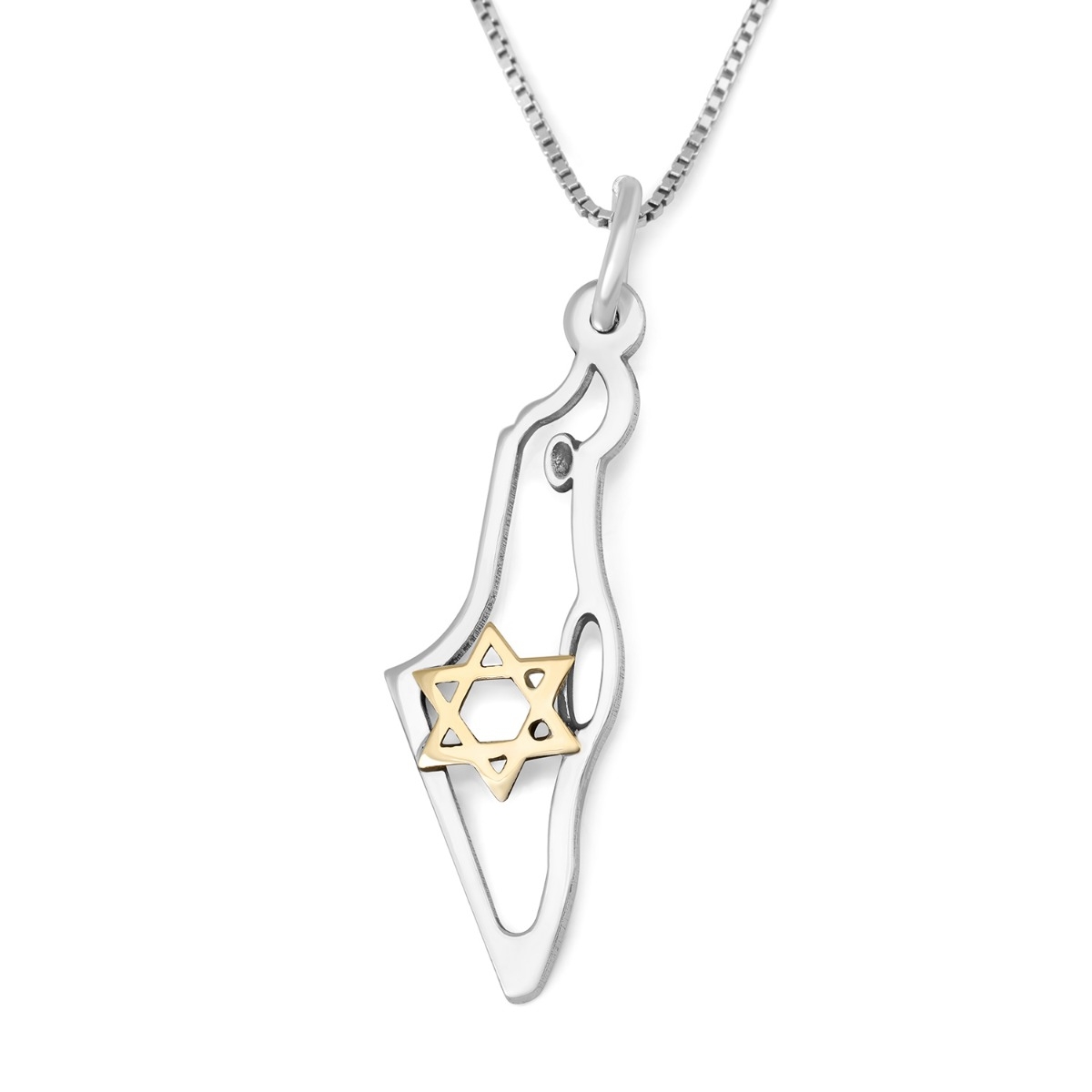 Two-Tone Sterling Silver and 9K Gold Map of Israel Pendant with Star of David main product photo
