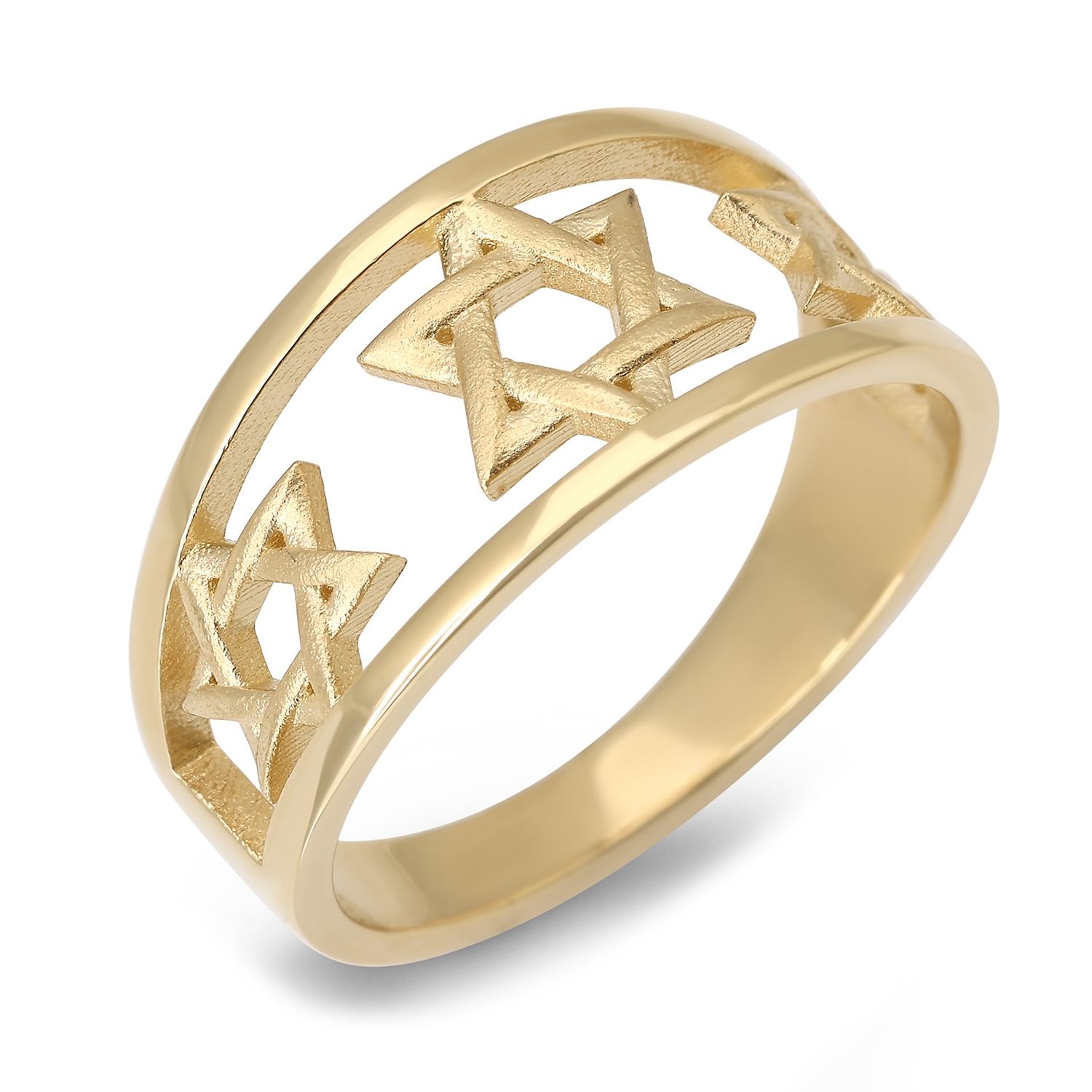 14K Gold Unisex Triple Cut-Out Star of David Ring - Color Option main product photo