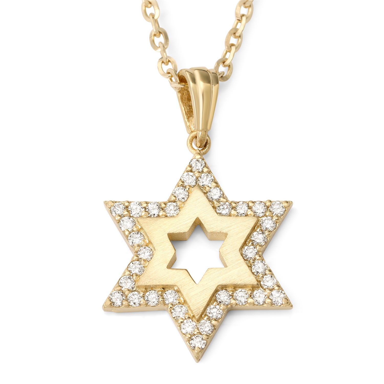14K Gold Star of David Necklace Pendant for Women with White Diamonds main product photo