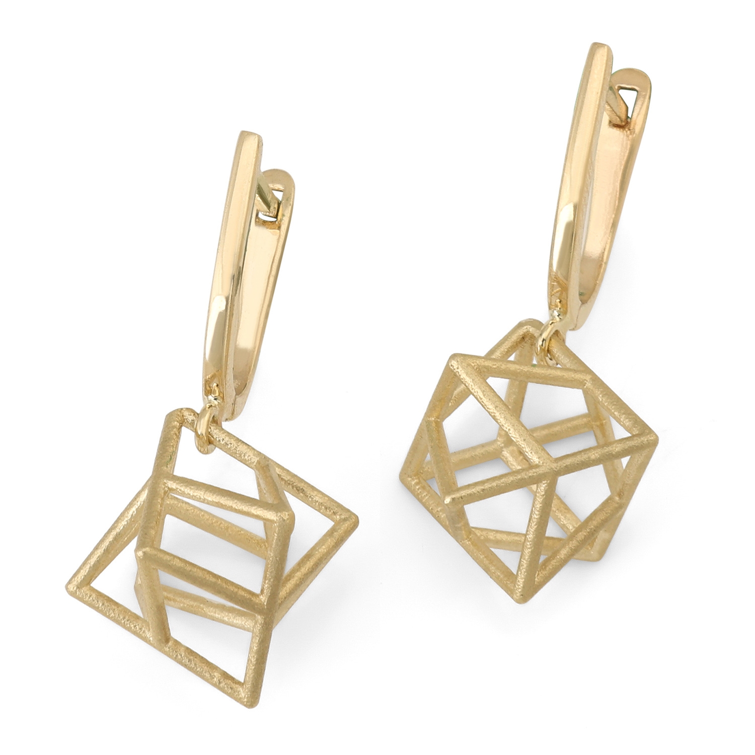 14K Gold Merkaba Star of David Dangling Earrings - Yellow or White Gold main product photo
