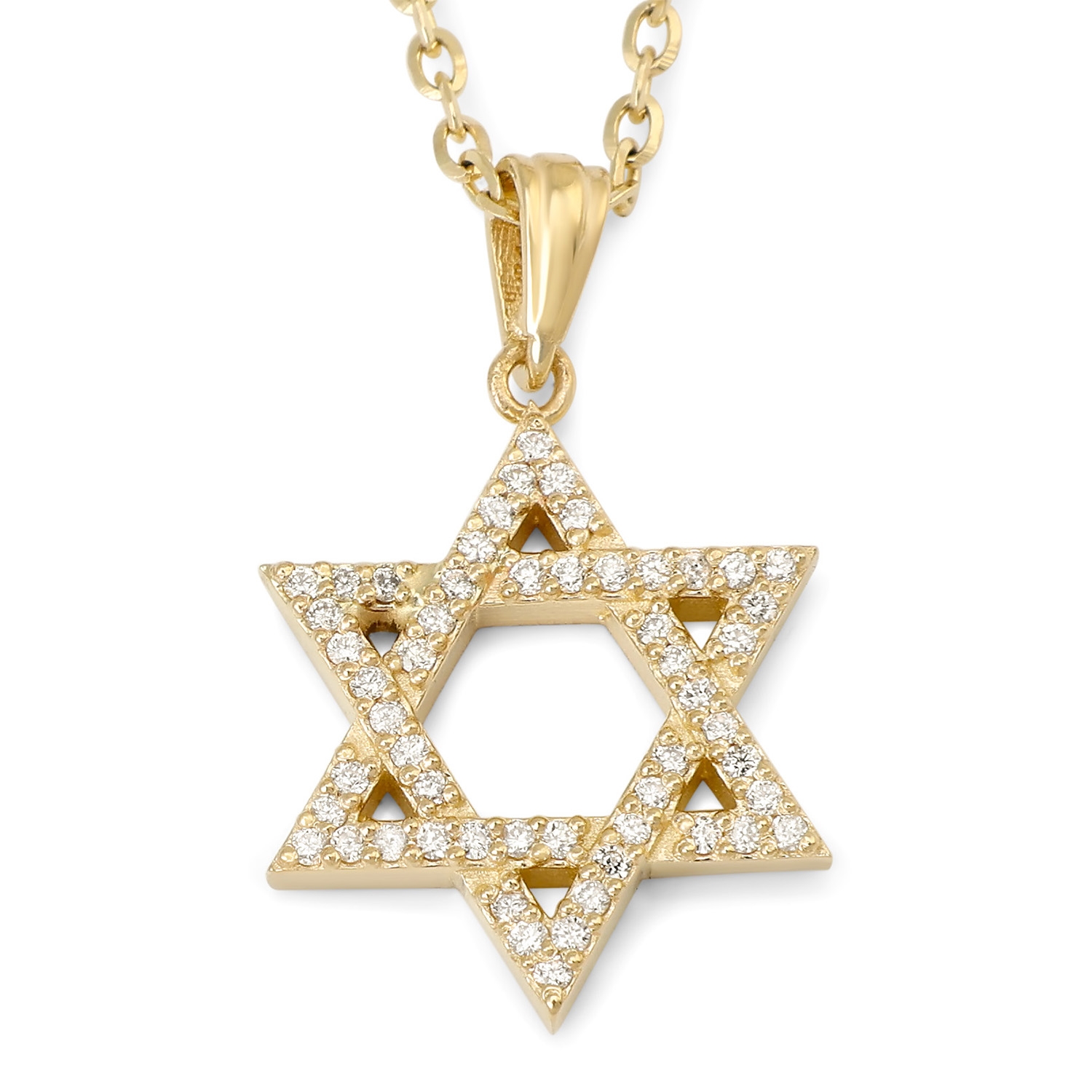 14K Gold Star of David Pendant Necklace with Diamond Embellishments main product photo