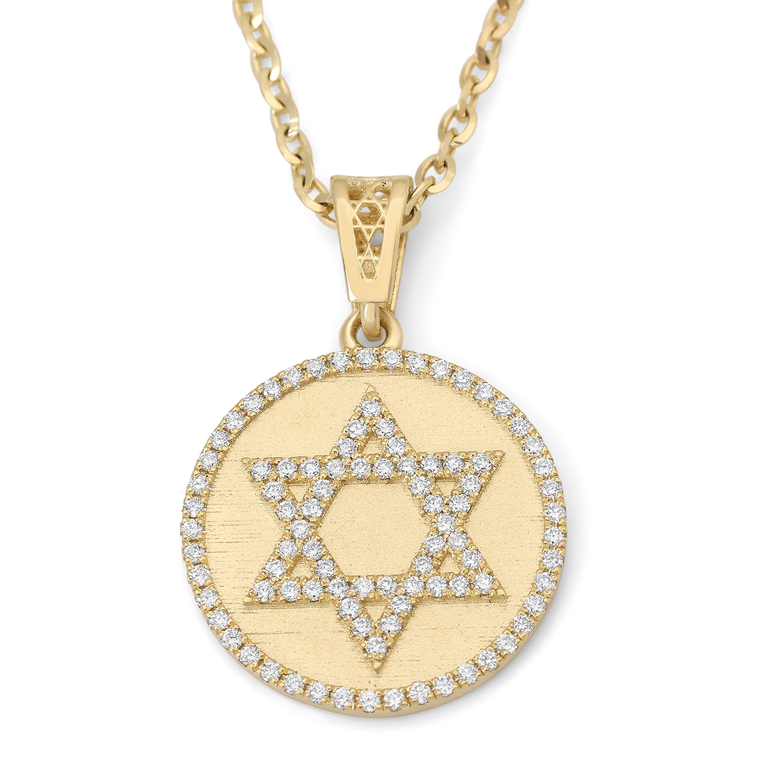 Round 14K Gold Star of David Pendant with Diamonds - Unisex main product photo