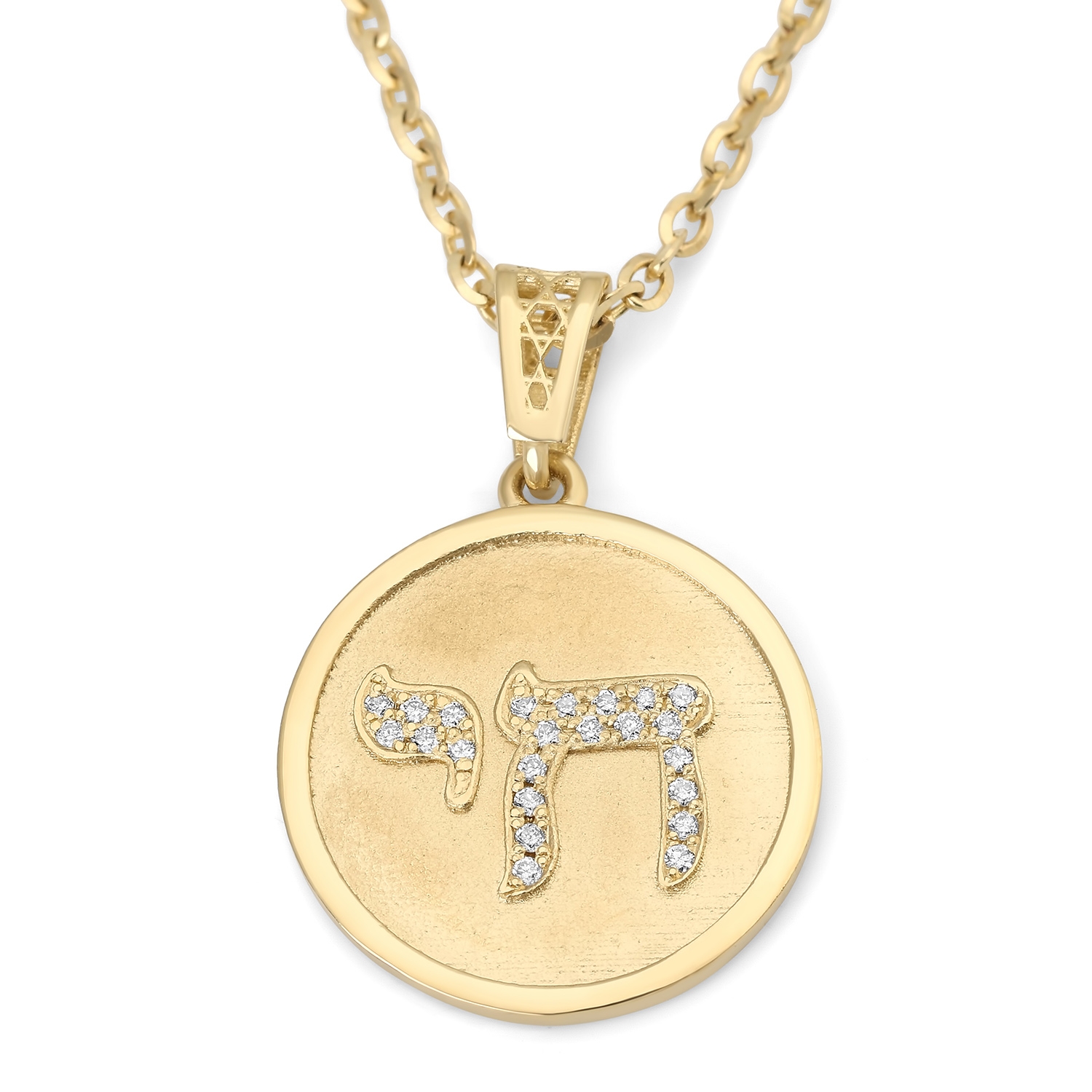 Round 14K Gold Diamond Studded Chai Pendant - Unisex main product photo