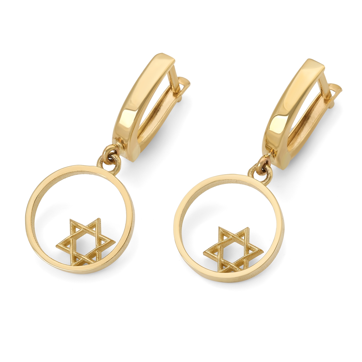 14K Gold Small Round Star of David Dangling Earrings main product photo
