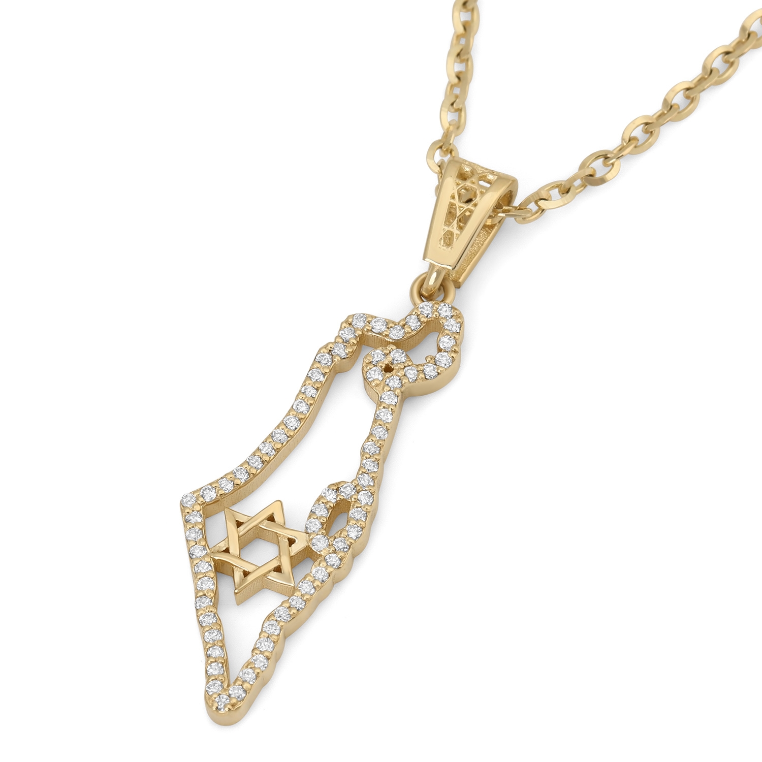 14K Gold Diamond-Studded Outline of the Land of Israel Pendant with Star of David main product photo