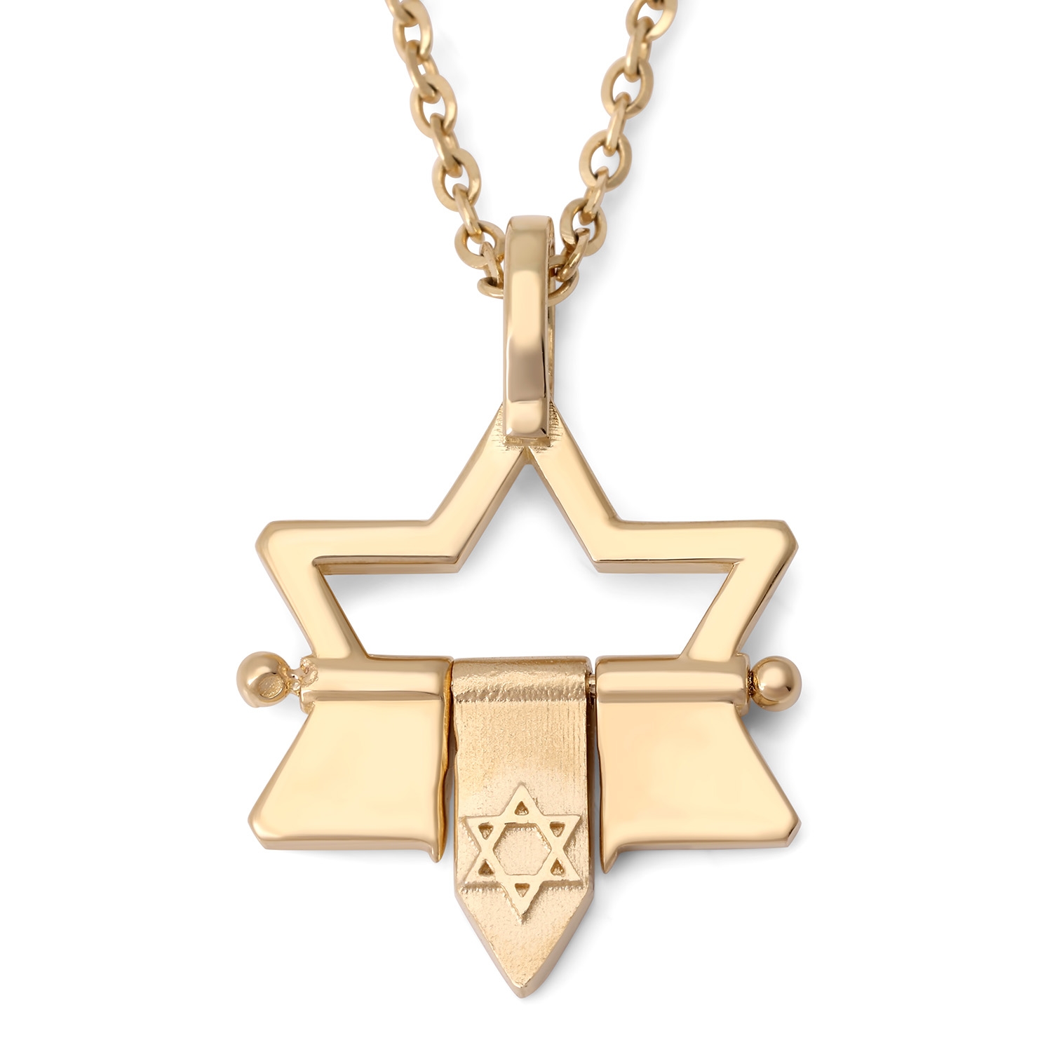 14K Gold Open Star of David Pendant with Dangling Star of David - Yellow or White Gold main product photo