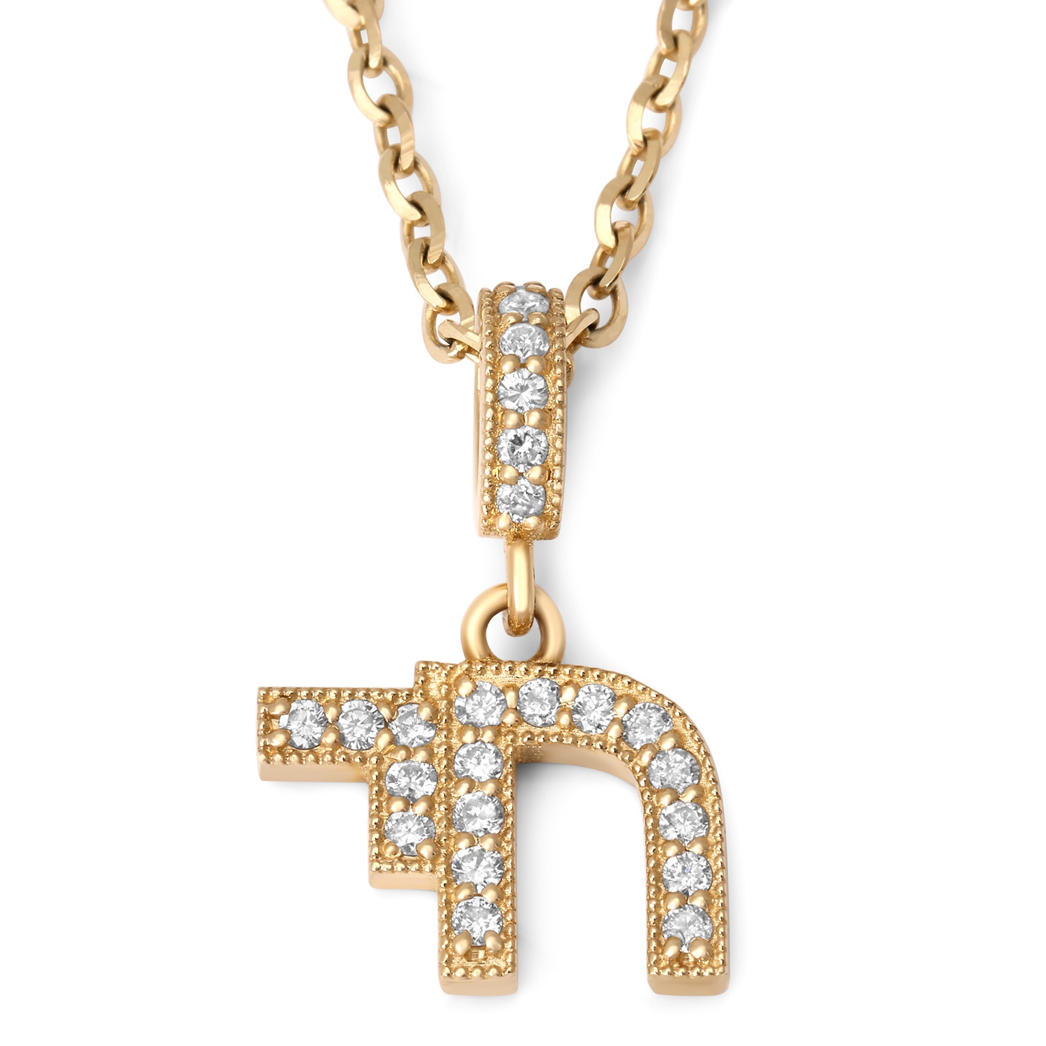 Elegant 14K Gold Diamond Chai Pendant for Women - Yellow or White Gold main product photo