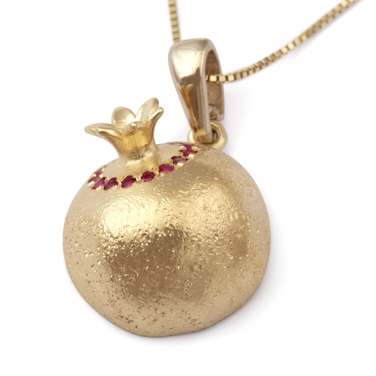 Three-Dimensional Ruby Stone-Accented 14K Yellow Gold Pomegranate Pendant Necklace main product photo