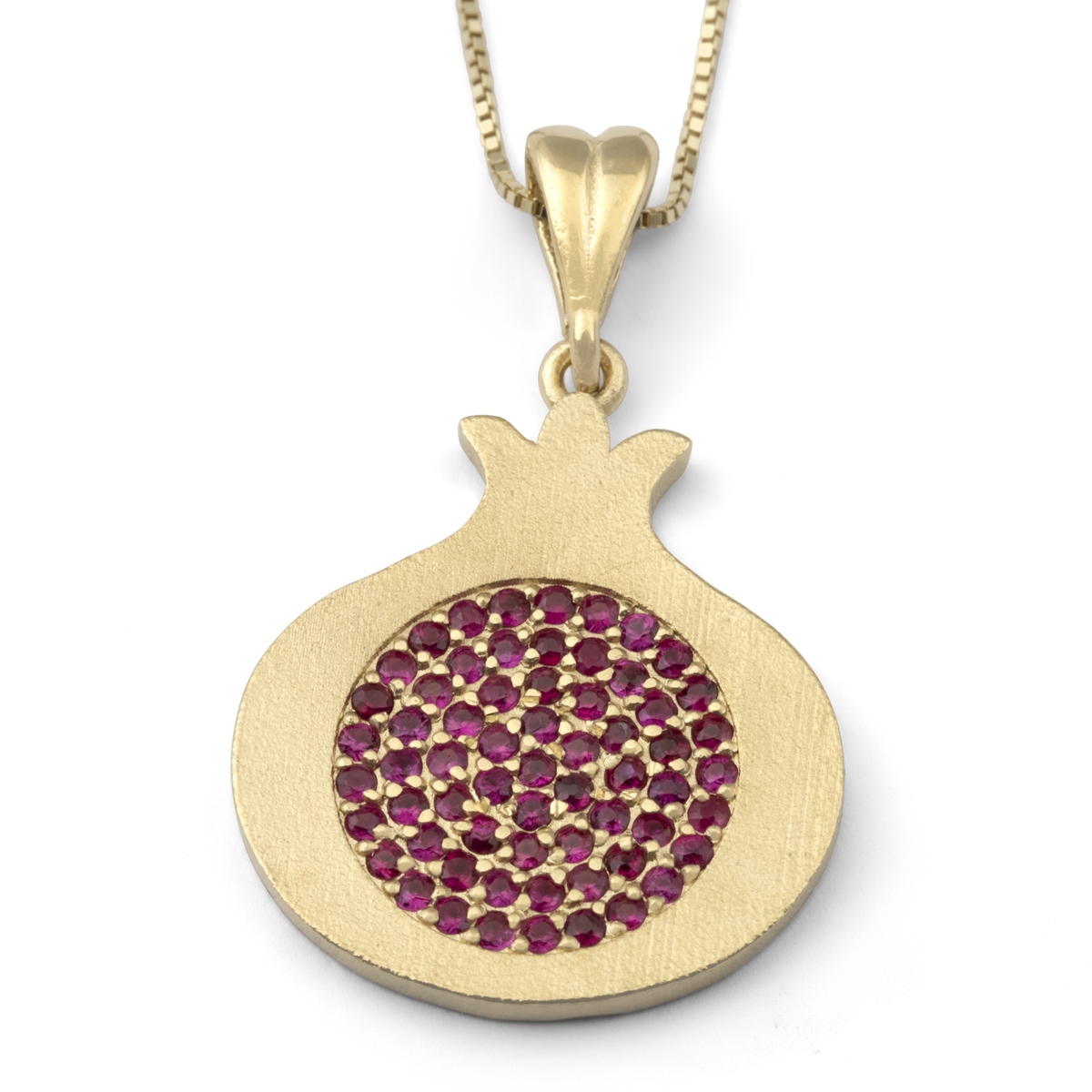 Polished 14K Yellow Gold Pomegranate Pendant Necklace With Ruby Stones main product photo
