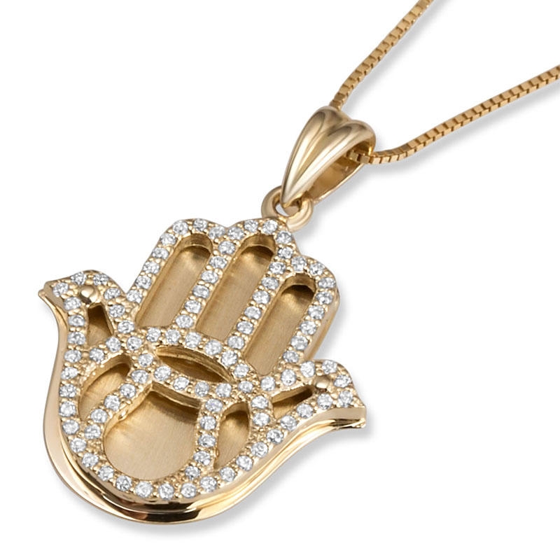 Large 14K Gold Hamsa Pendant with Diamonds  main product photo