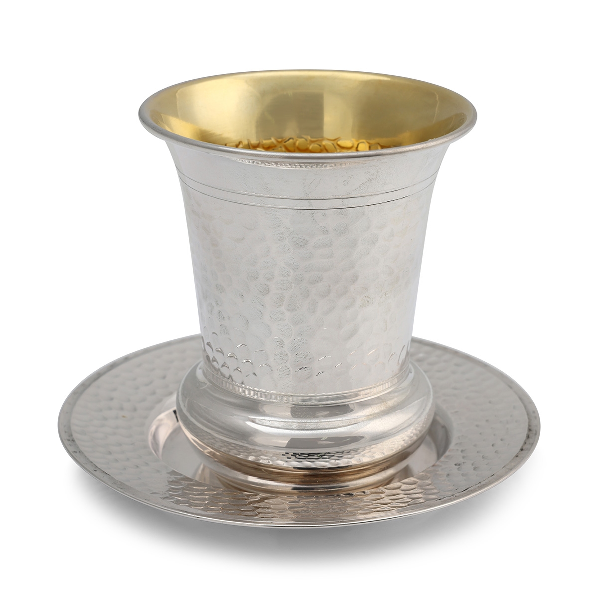 Handcrafted Sterling Silver Hammered Kiddush Cup With Rounded Base By Traditional Yemenite Art main product photo