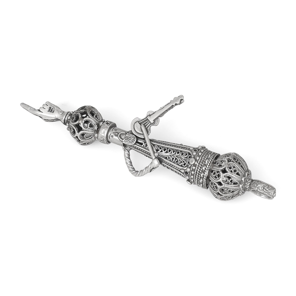 Traditional Yemenite Art Handcrafted Sterling Silver Klezmer Violinist Yad (Torah Pointer) With Filigree Design main product photo