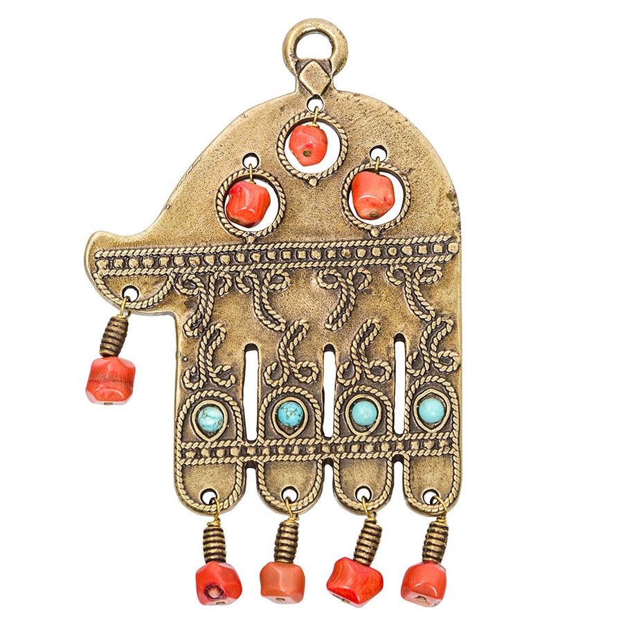 Large Wall Hamsa adapted from child's amulet. Kurdistan 19th Century - Blackened Brass main product photo