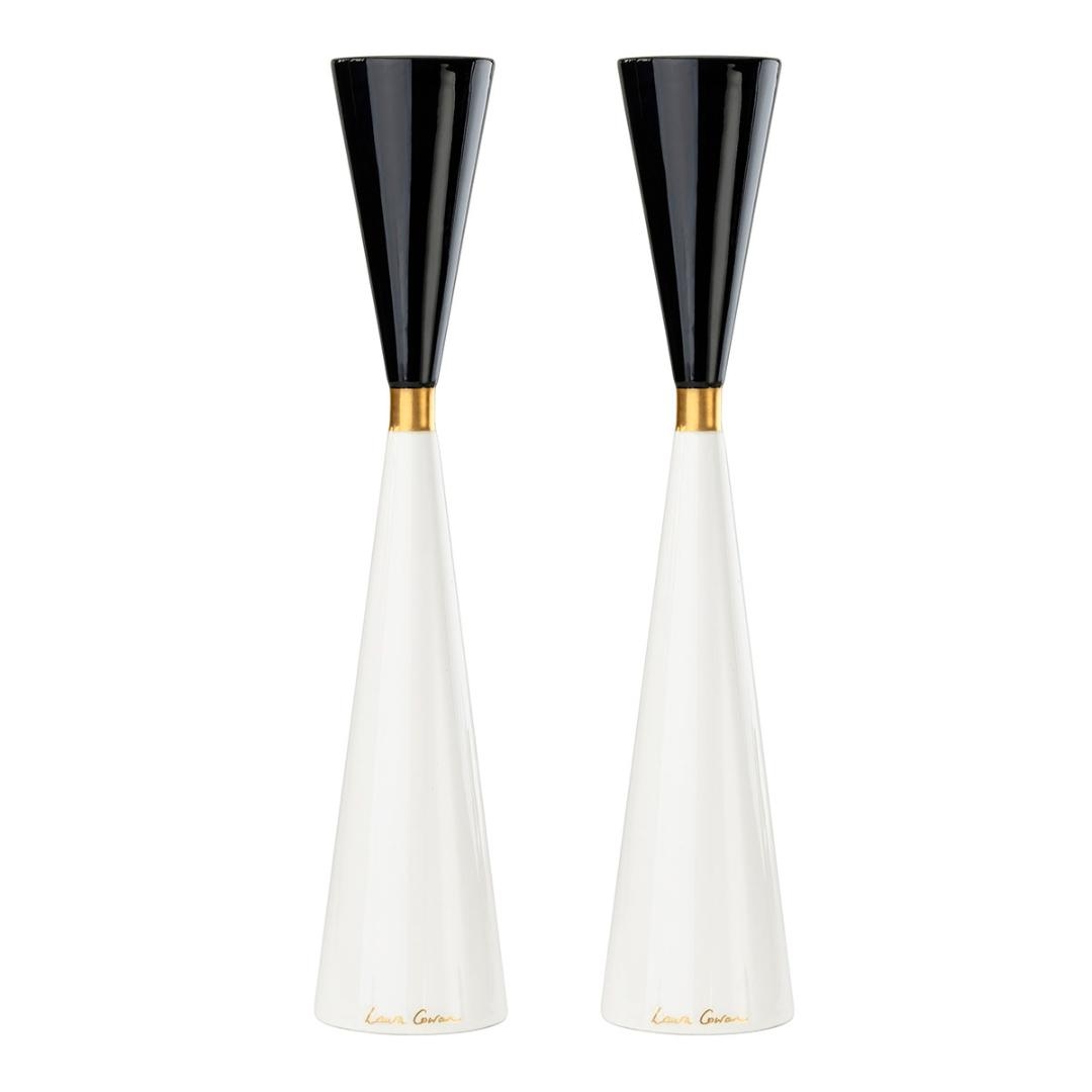 Night and Day Modern Shabbat Candlesticks – Gold main product photo