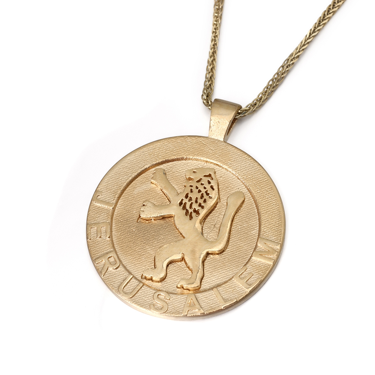 14K Gold Men's Circular Lion of Judah Jerusalem Pendant main product photo