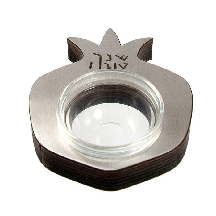 Shraga Landesman Stainless Steel and Wood Honey Dish - Shana Tova Pomegranate main product photo