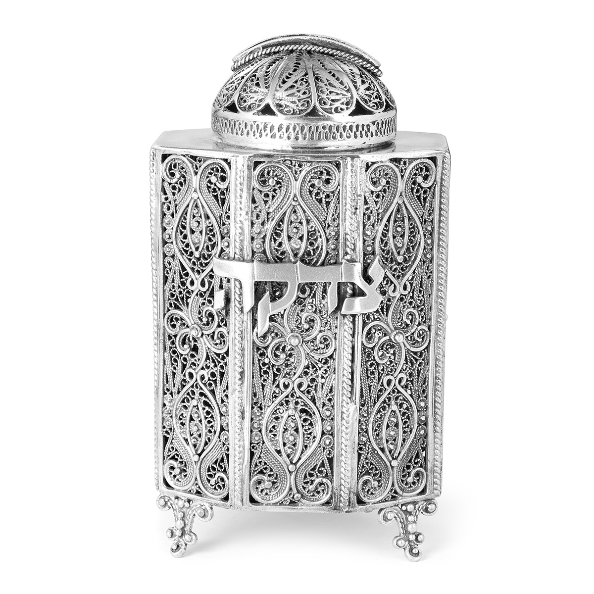 Traditional Yemenite Art Luxurious Handcrafted Sterling Silver Tzedakah Box With Filigree Design main product photo