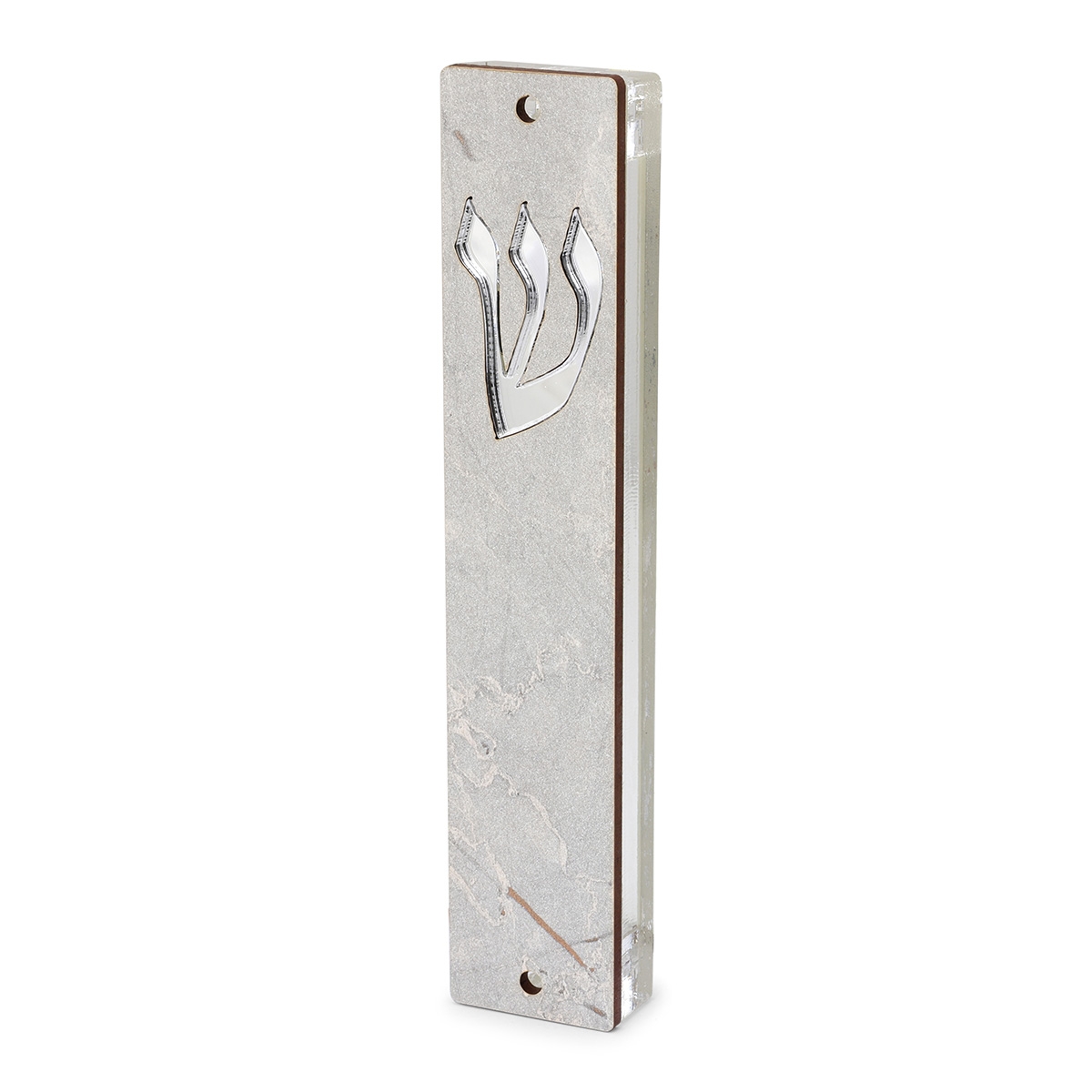 Lily Art Acrylic Mezuzah Case with Gray Marble Design on Wood - Choice of Color  main product photo