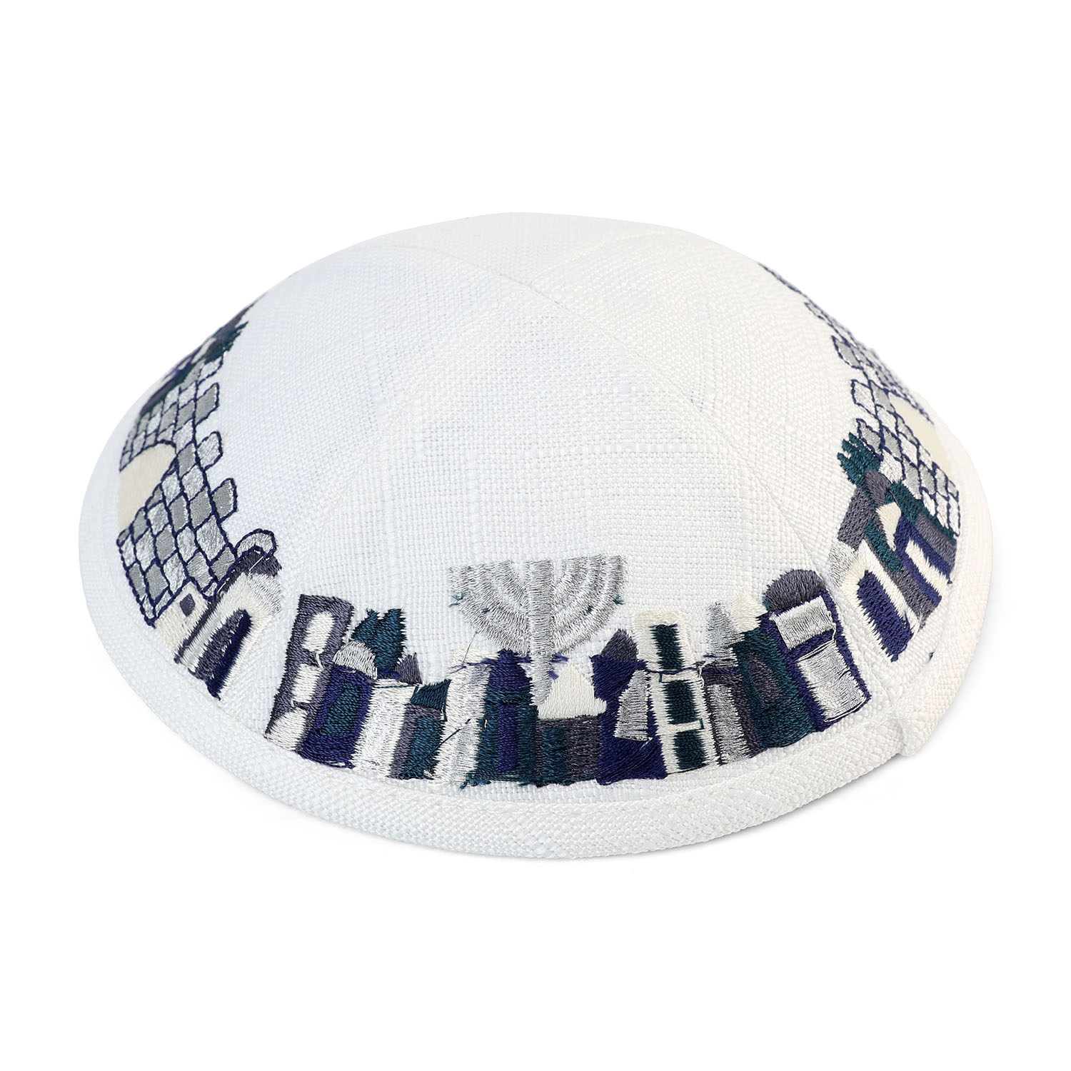 White Kippah with Jerusalem Design main product photo