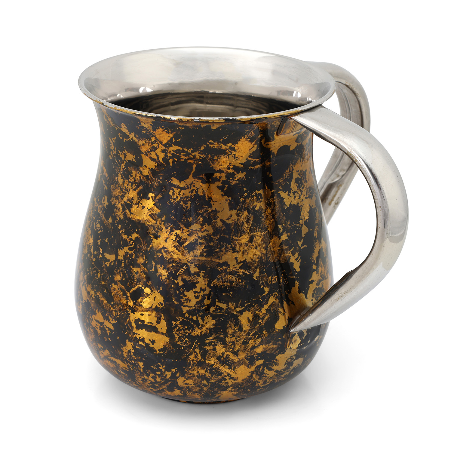Modern Stainless Steel Netilat Yadayim Cup – Black-Gold Marble Finish main product photo