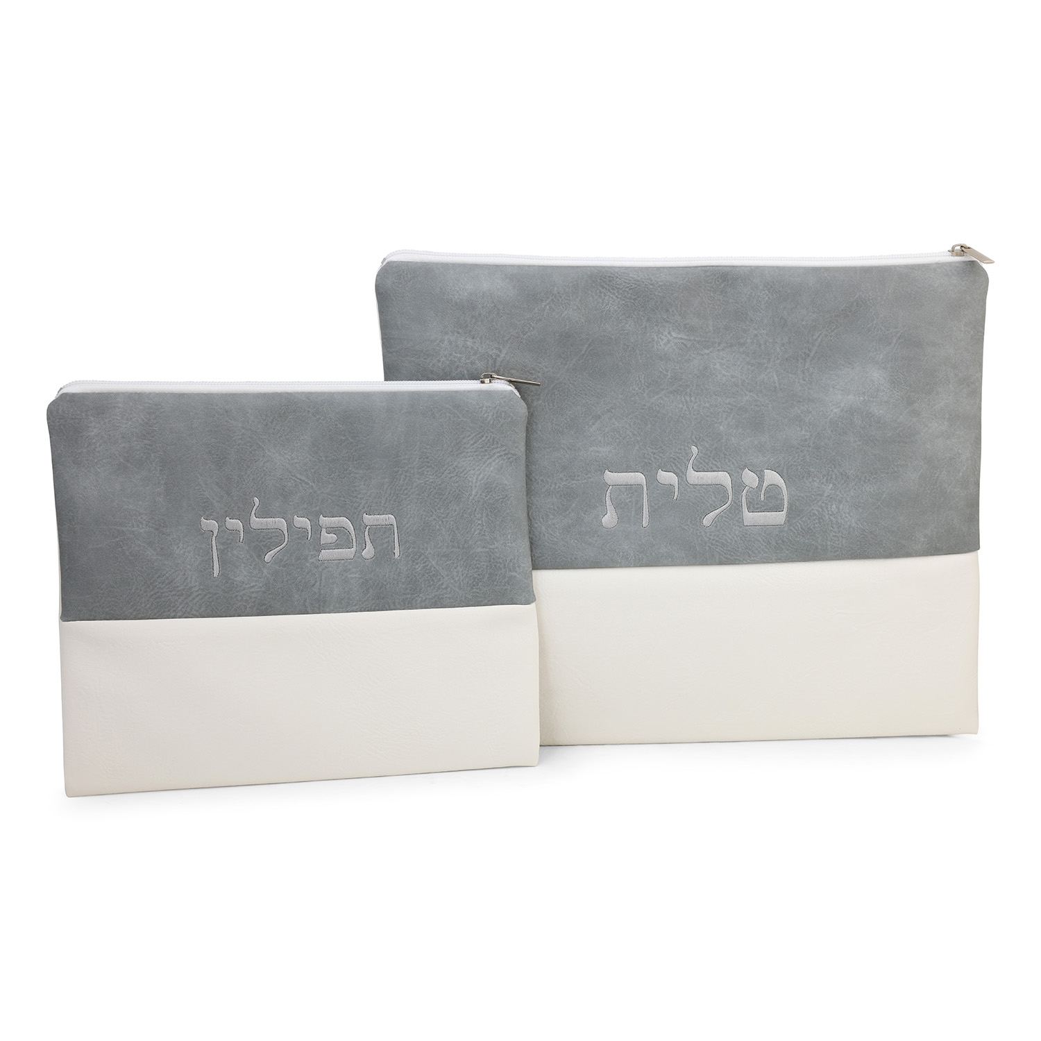 Faux Leather Gray and White Tallit & Tefillin Bag Set main product photo