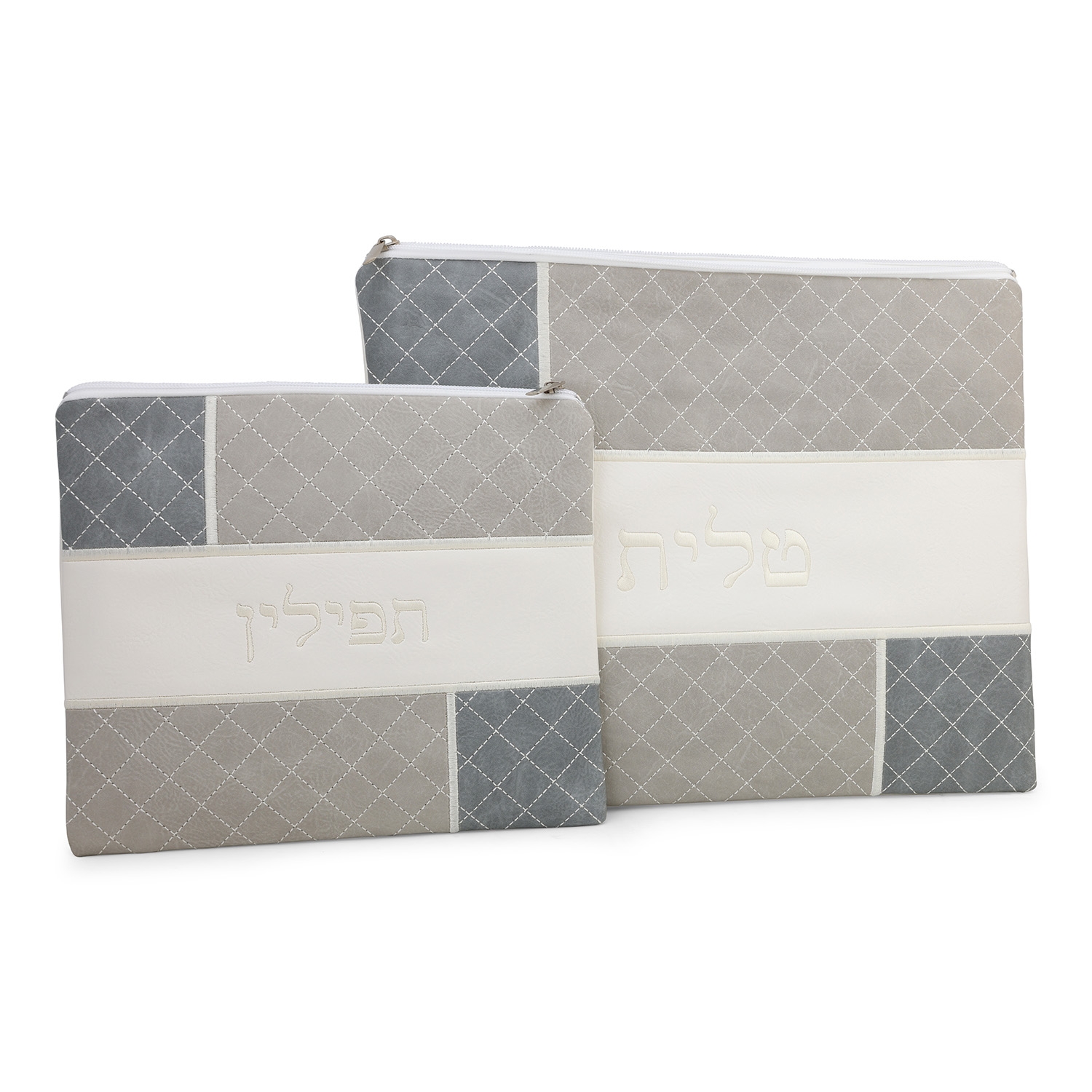Faux Leather Mix of Gray Tallit & Tefillin Bag Set with Diamond Pattern main product photo