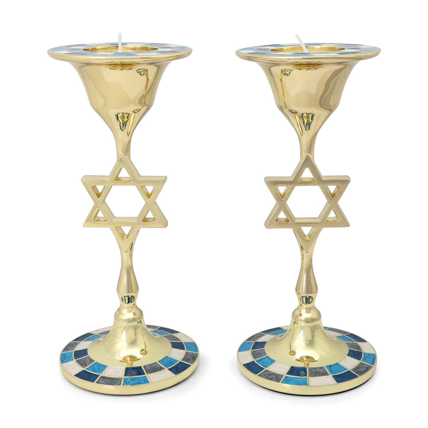 Star of David Shabbat Candlesticks with Mosaic Base main product photo