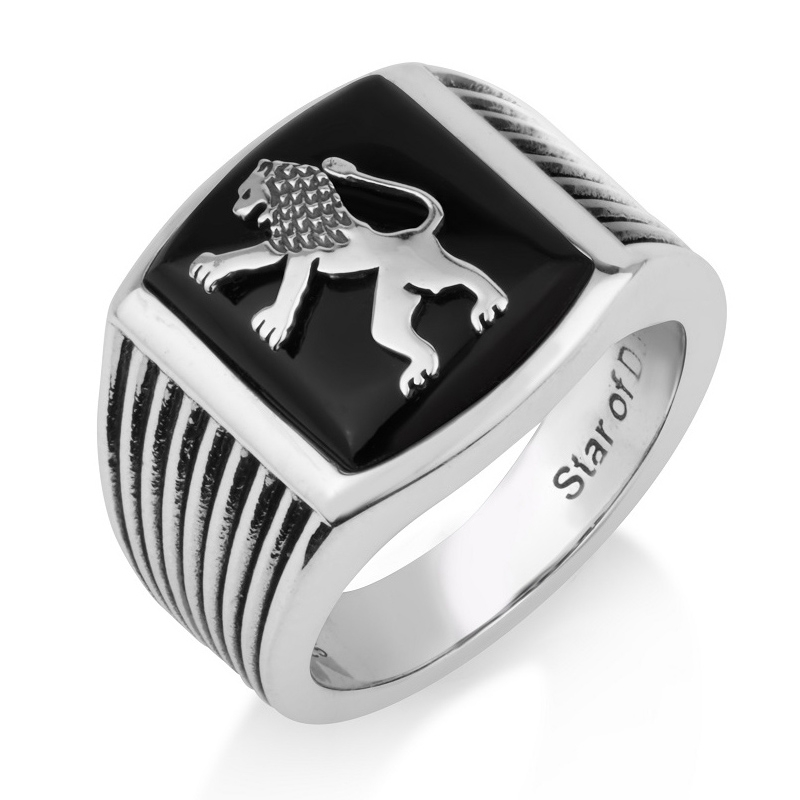 Men's Lion of Judah Sterling Silver Ring with Onyx main product photo