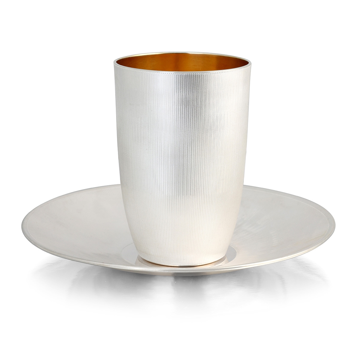 Sterling Silver Kiddush Cup and Saucer with Gentle Ribbed Design main product photo