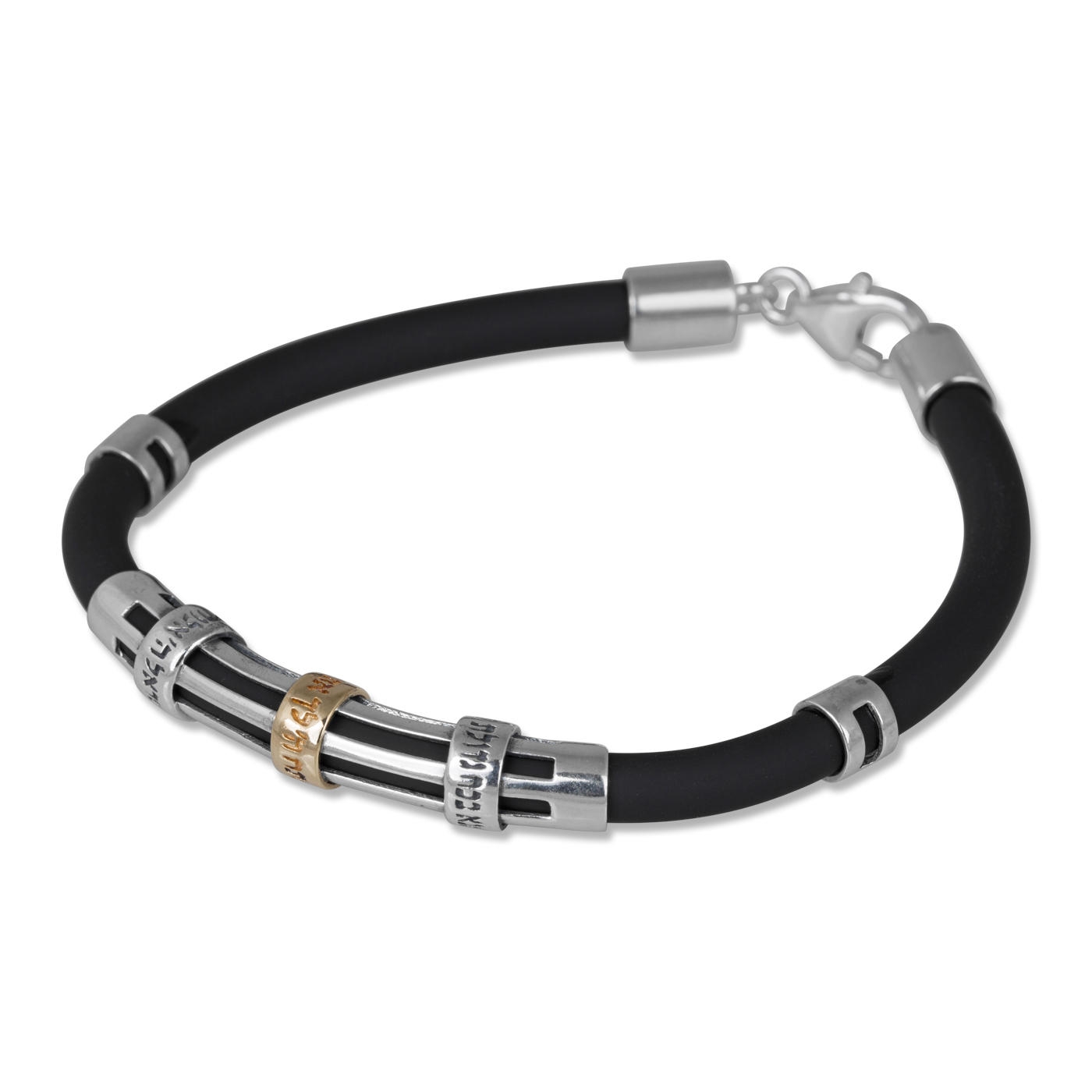 9K Gold, Sterling Silver and Silicon Bracelet with Three Blessing Inscriptions main product photo